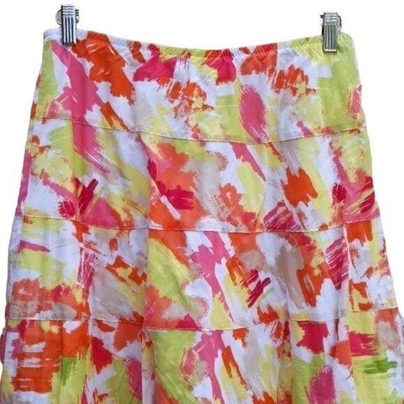 Y2K Skirt Prairie 100% Cotton Full Elastic Waist Abstract Neon Brush Stroke 12P - Picture 7 of 8